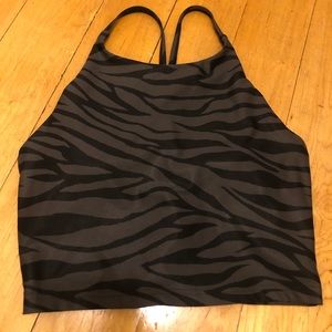 Black pattern nylon halter neck tank with built in support